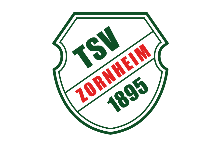 Logo des TSV Zornheim, 1895, in gr&uuml;ner und roter Schrift auf einem gesch&uuml;tzten Schildhintergrund.