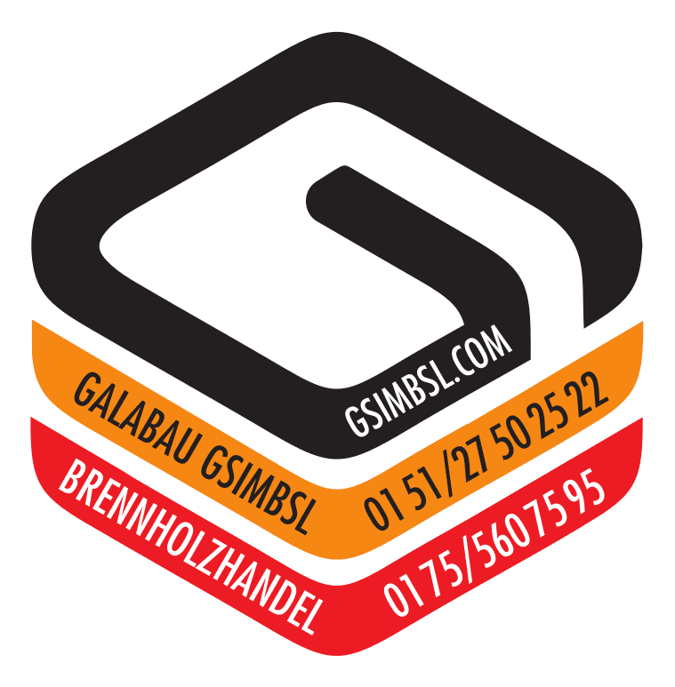 Logo von GSIMBSL mit den Schriftz&uuml;gen &bdquo;Galabau GSIMBSL&ldquo;, &bdquo;Brennholzhandel&ldquo; und Kontaktinformationen.