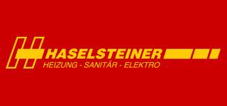Logo von Haselsteiner in Gelb auf rotem Hintergrund, mit den Worten "HEIZUNG - SANIT&Auml;R - ELEKTRO".